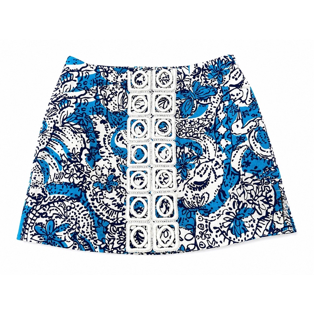 Lilly Pulitzer Blue White Floral Paisley Lace Trim Mini Skort Size 2 CoastalPrep